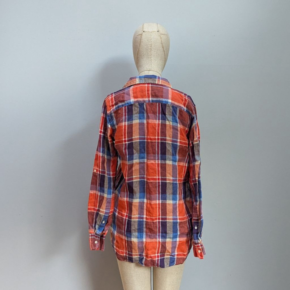 Lauren Ralph Lauren Black Label Orange Plaid Linen Button Down Shirt - Mediun - Picture 2 of 7